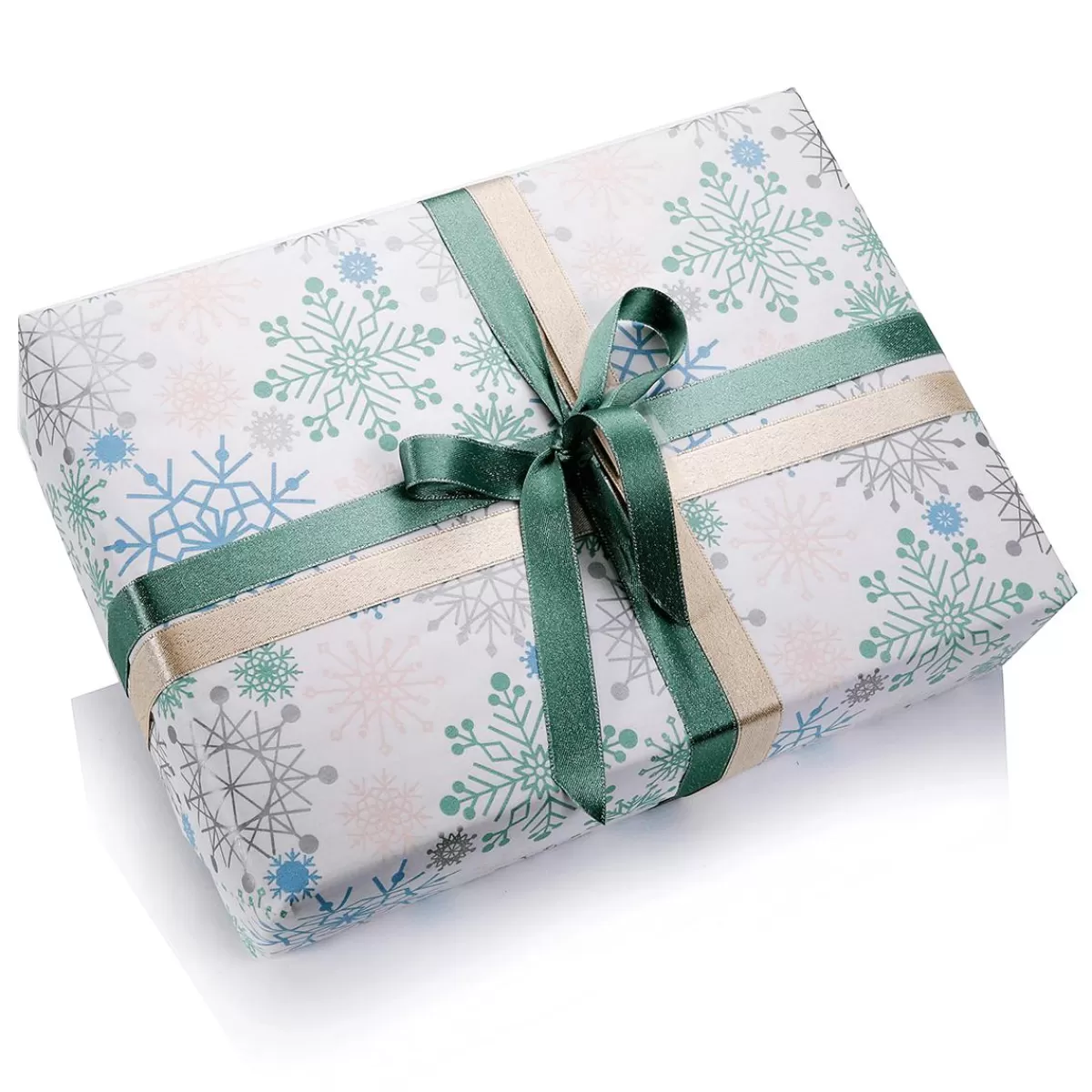 DecoWoerner Kraft Paper With Snowflakes In Light Blue, Pink, Silver & Mint - 50m Gift Wrapping Paper Roll