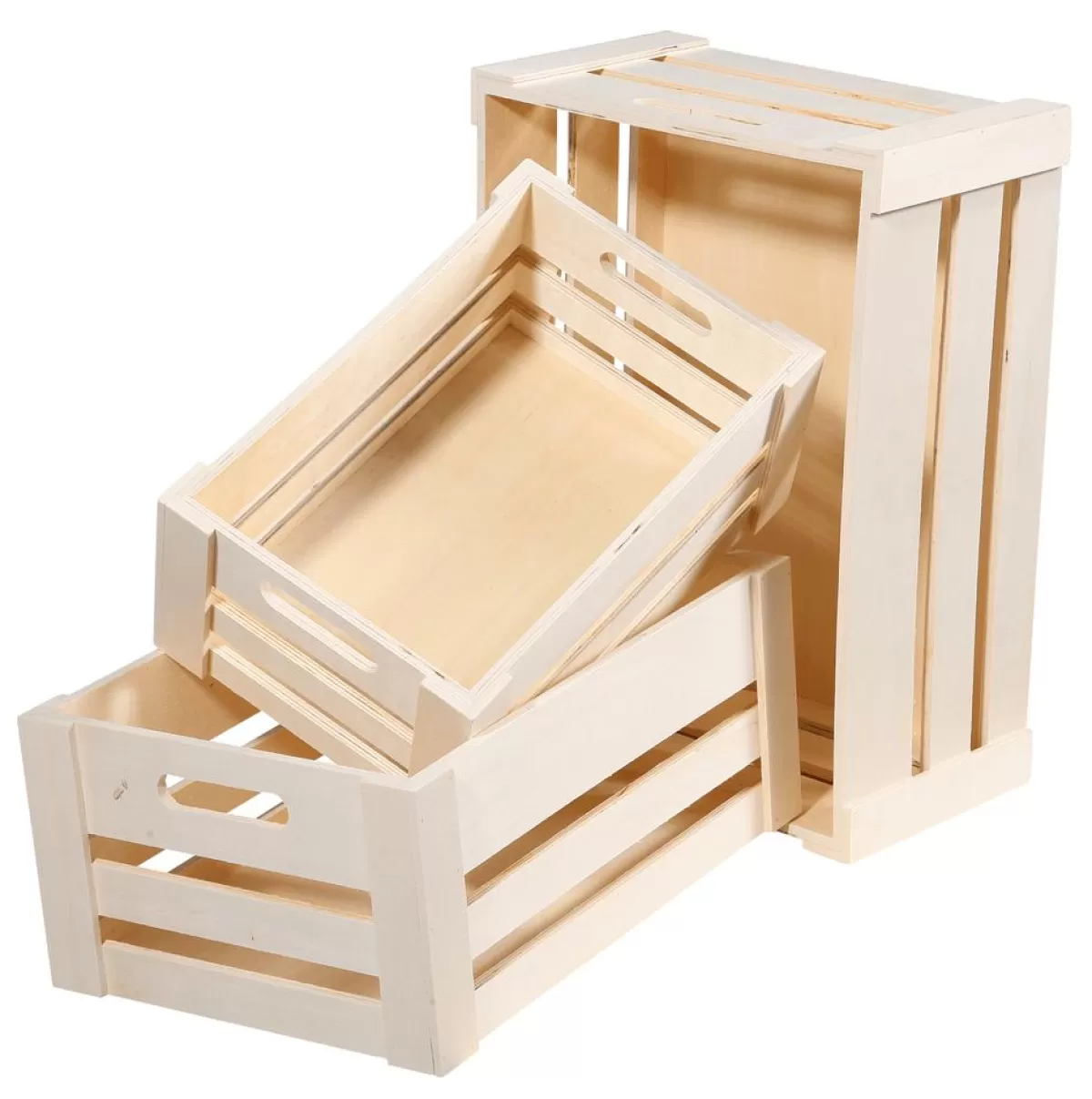 DecoWoerner Wooden Boxes Set, 3 Parts Natural