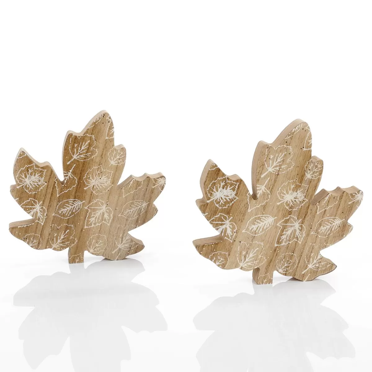 DecoWoerner Wooden Deco Maple Leaves Set 2 Pcs. Brown 15 X 15 X 2 Cm