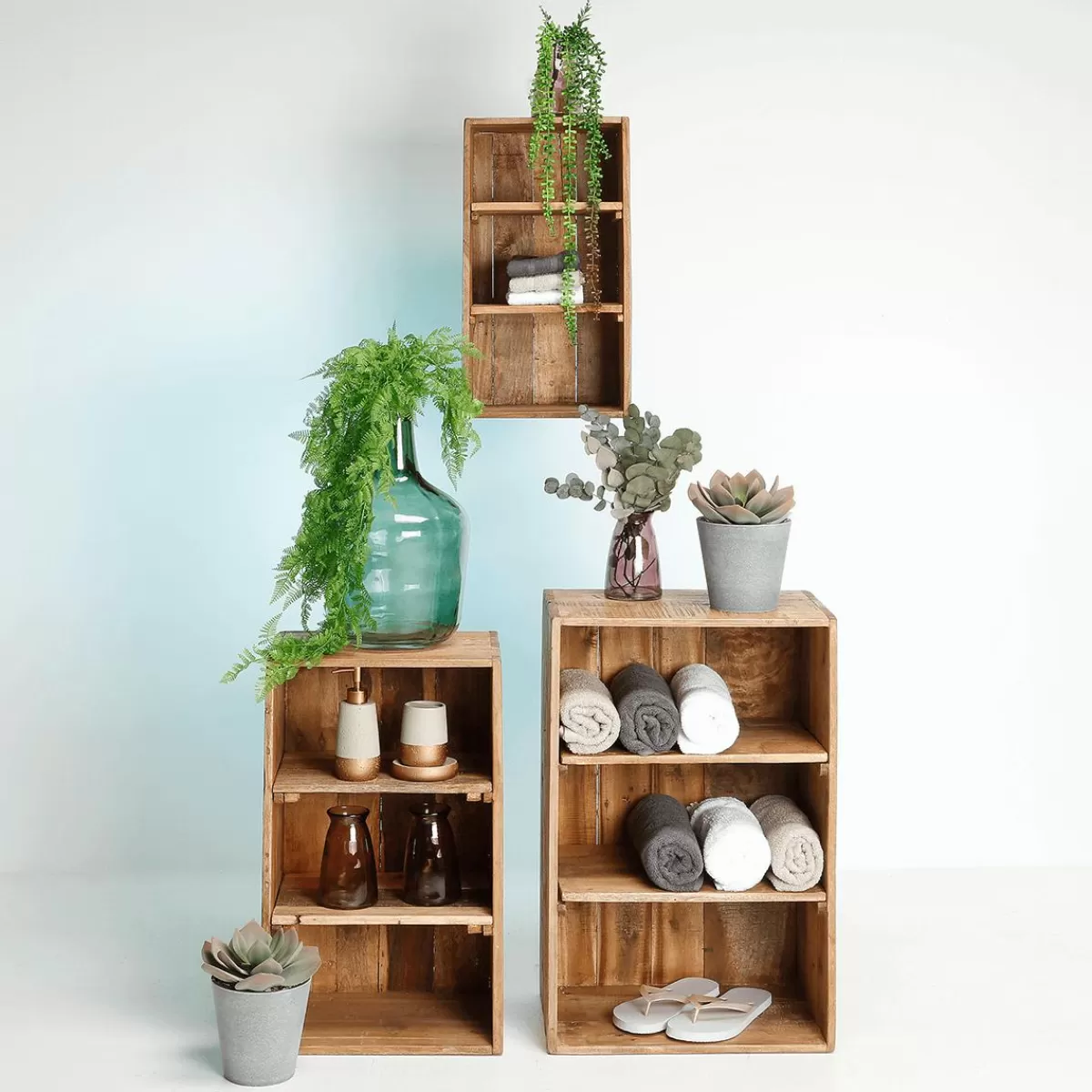 DecoWoerner Wooden Decorative Shelves 3 Pieces, 50 Cm, 65 Cm, 70 Cm High