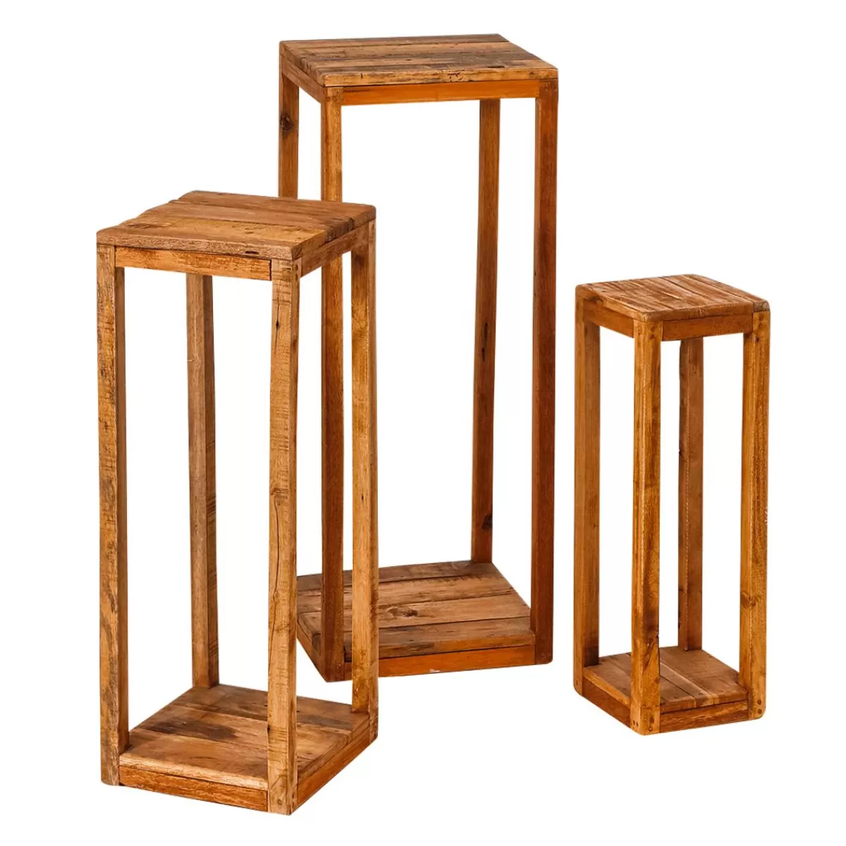 DecoWoerner Wooden Side Tables Column Set 60, 75, 90 Cm