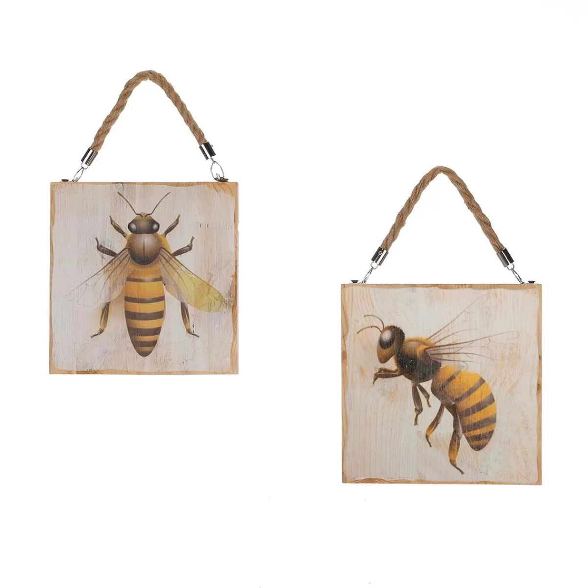 DecoWoerner Wooden Wall Pictures Wooden Signs With Bee Motif 2 Pieces 19 X 19 X 1.7 Cm