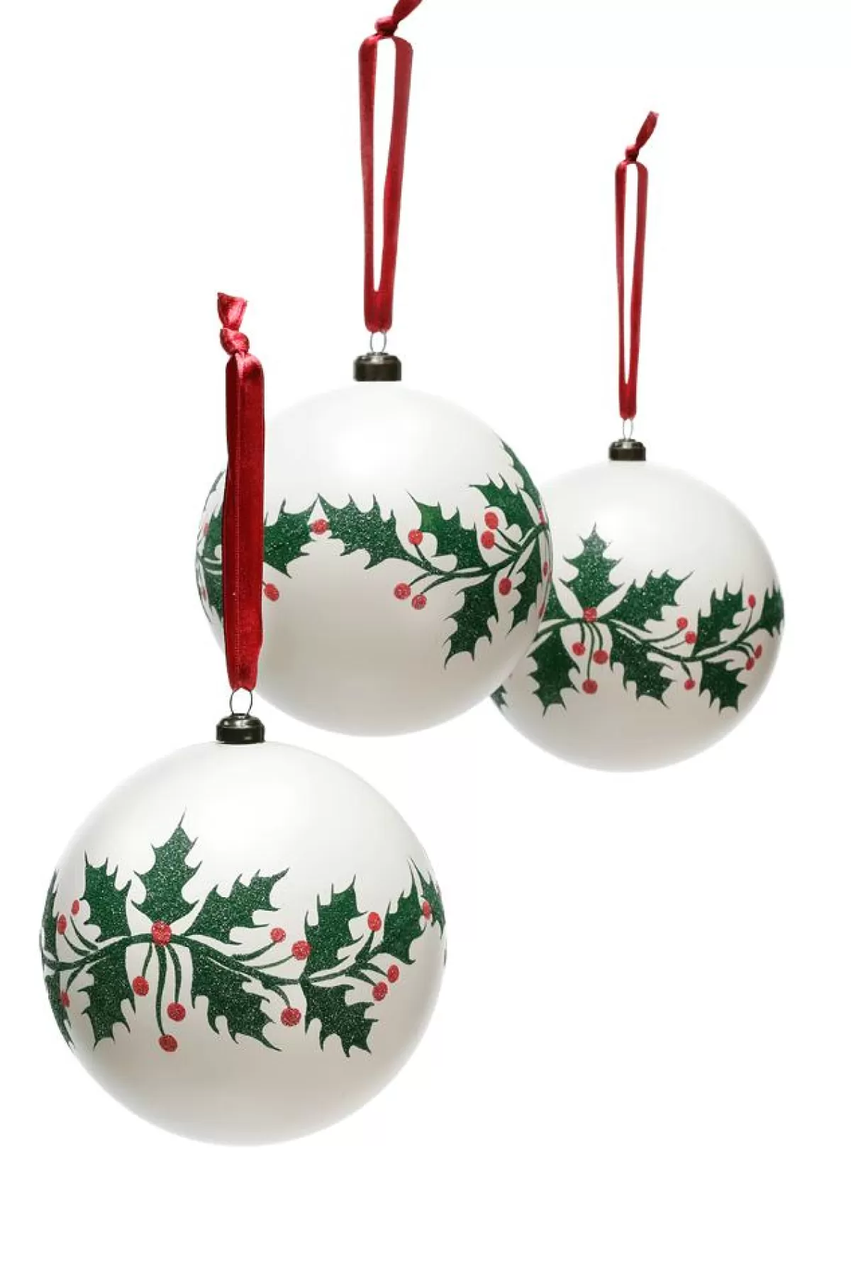 DecoWoerner XL Christmas Bauble "Ilex" 12 Cm Ø, 3 Pieces