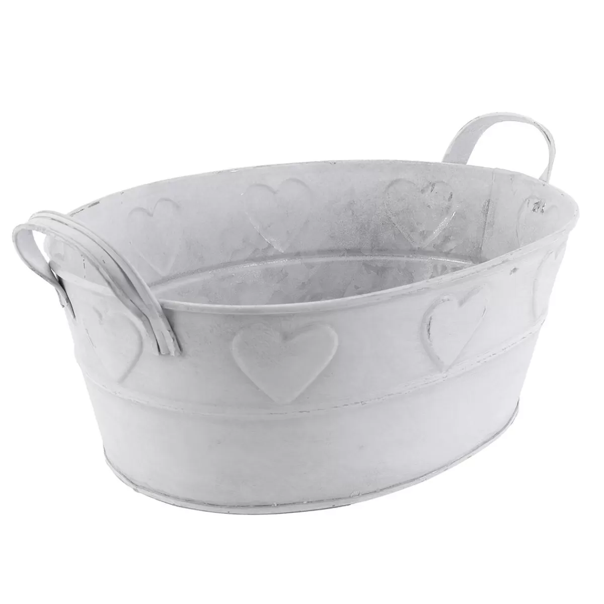 DecoWoerner Zinc Tub With Heart Pattern 32 Cm